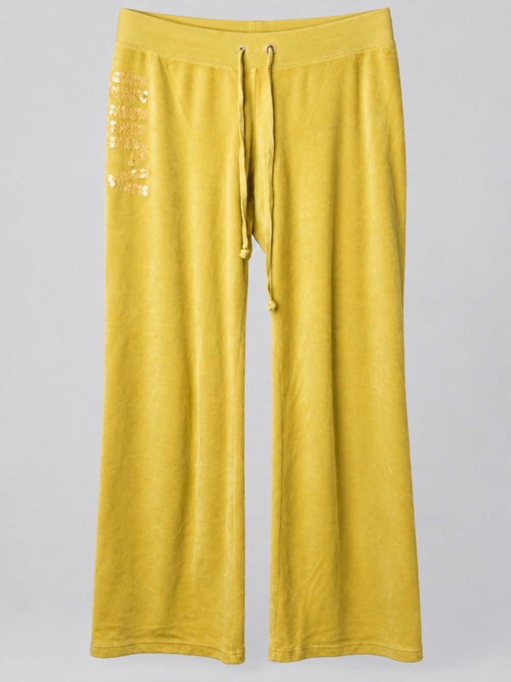 Juicy Couture Yellow Velour Wide Leg Pants Womens Medium Sequin Logo Y2K Track